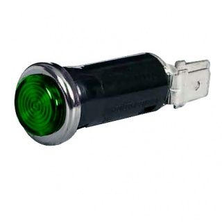 Durite 0-609-04 Green Warning Light with 12V 2W Ba7S Bulb for 13mm diameter hole - Chrome Bezel PN: 0-609-04