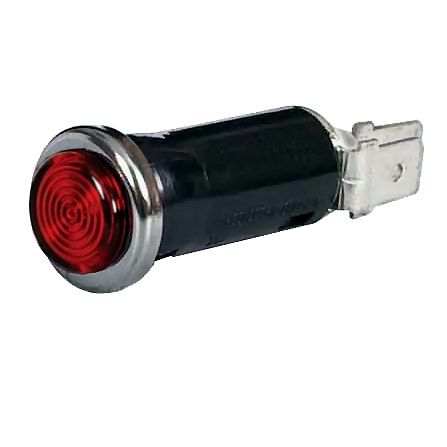Durite 0-609-05 Red Warning Light with 12V 2W Ba7S Bulb for 13mm diameter hole - Chrome Bezel PN: 0-609-05