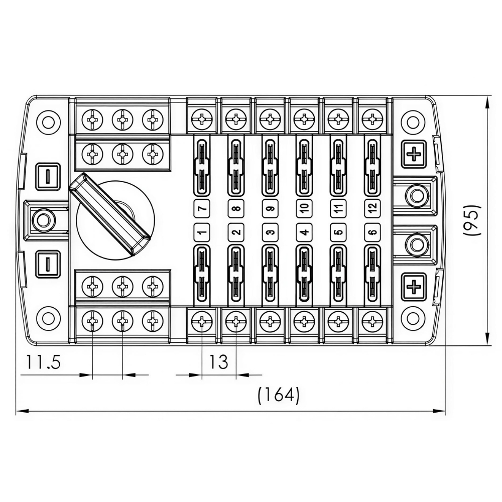 Van Master 12-Way Blade Fuse Box With Pos & Neg Busbars PN: VMG-FB12