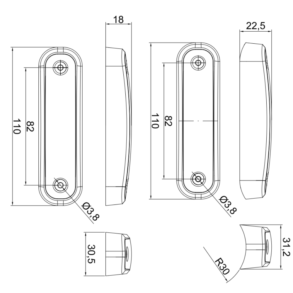 Fristom FT-045 LED 12/24v Marker Light With Flat Mounting Pads PN: FT-045