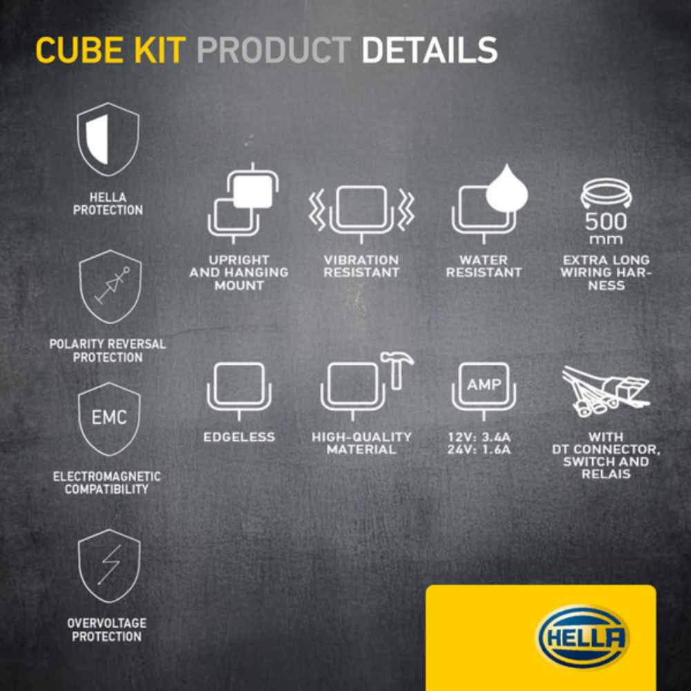 Hella Black Magic Edgeless Cube 3.2" Work Light (Flood) Kit With Harness