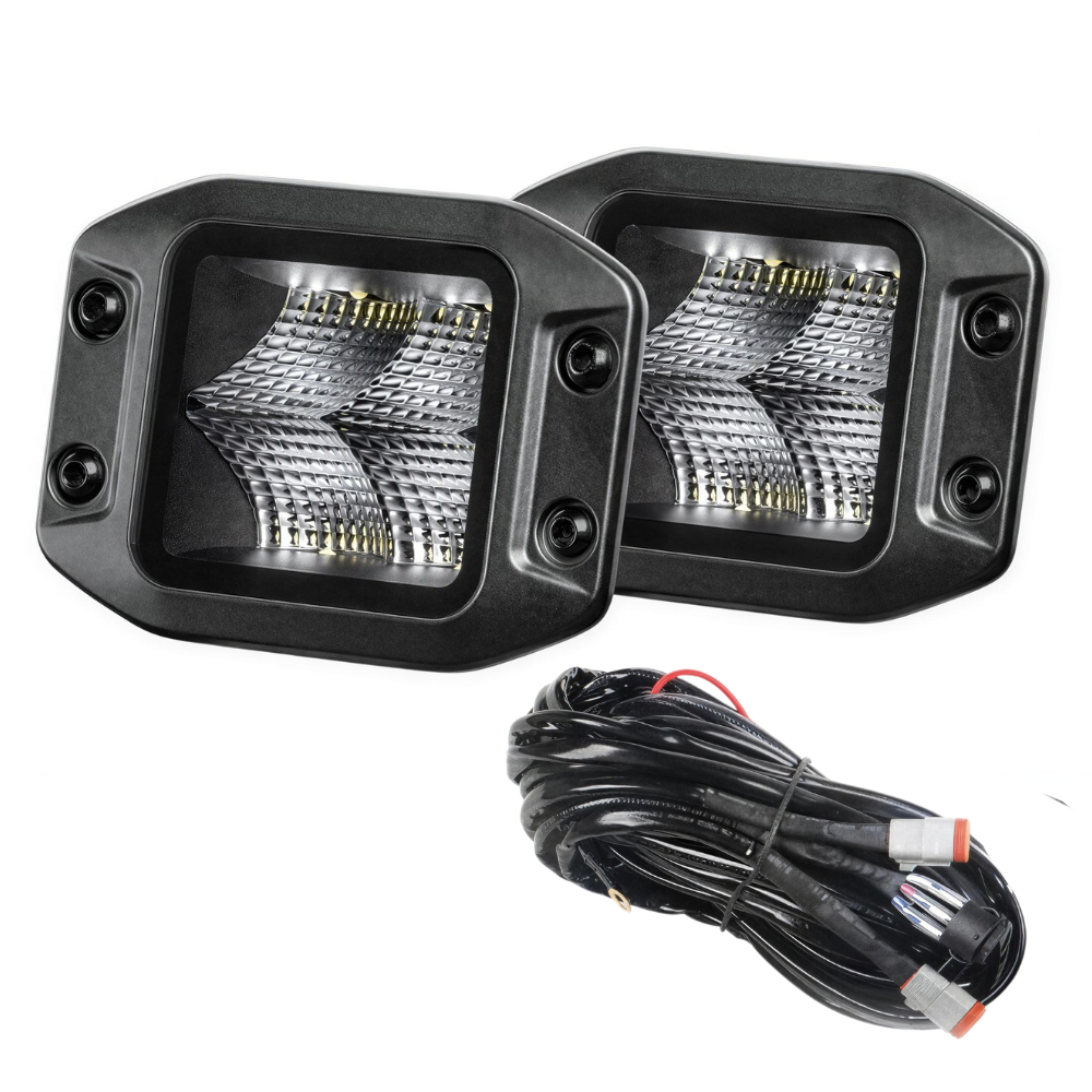 Hella Black Magic Edgeless Cube 3.2" Recessed Work Light (Flood) Kit With Harness