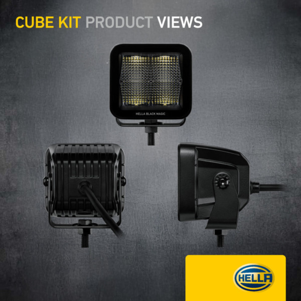 Hella Black Magic Edgeless Cube 3.2" Work Light (Flood) Kit With Harness