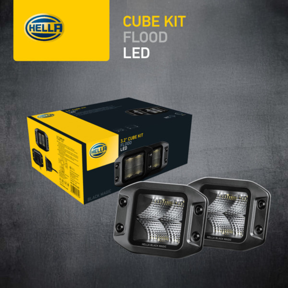 Hella Black Magic Edgeless Cube 3.2" Recessed Work Light (Flood) Kit With Harness