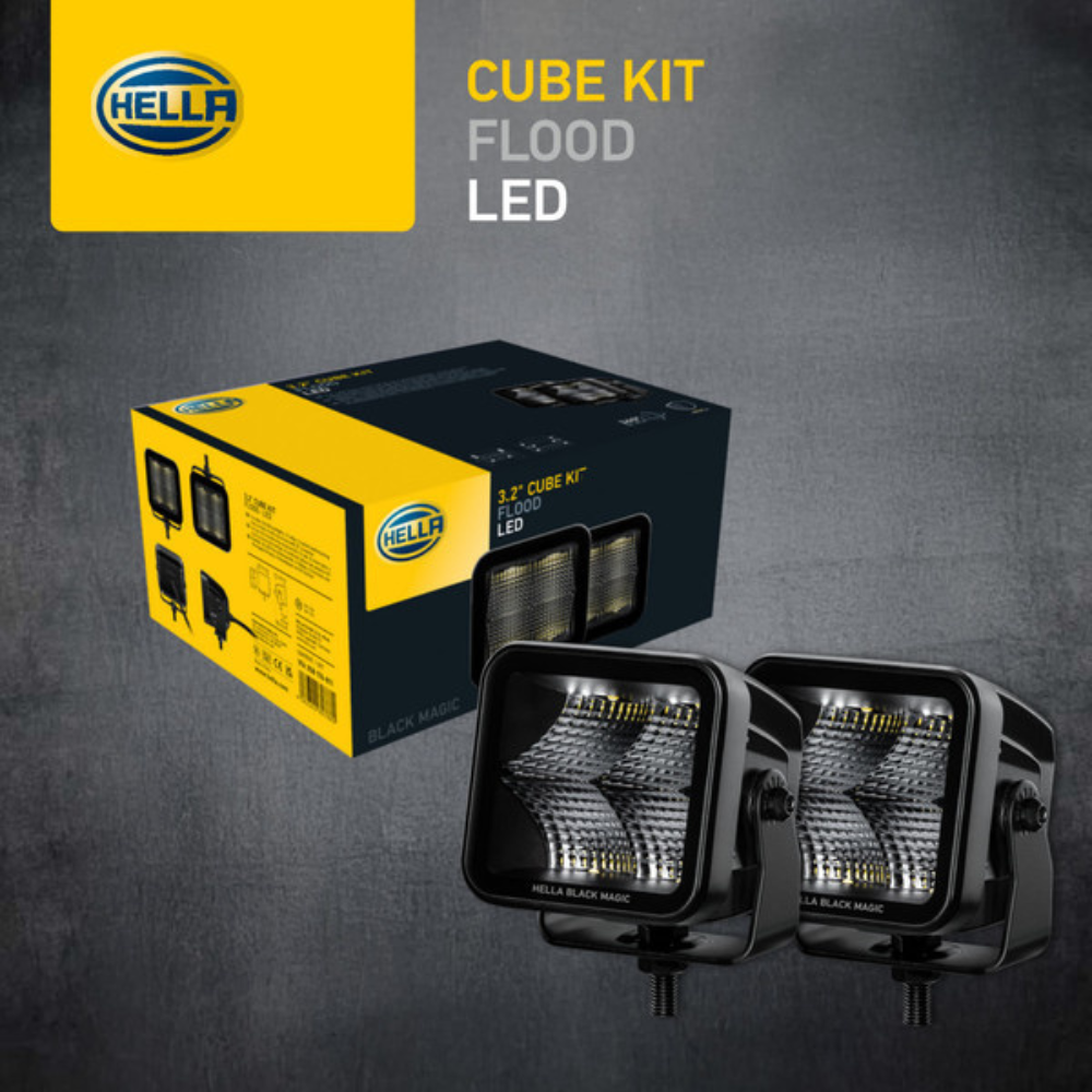 Hella Black Magic Edgeless Cube 3.2" Work Light (Flood) Kit With Harness