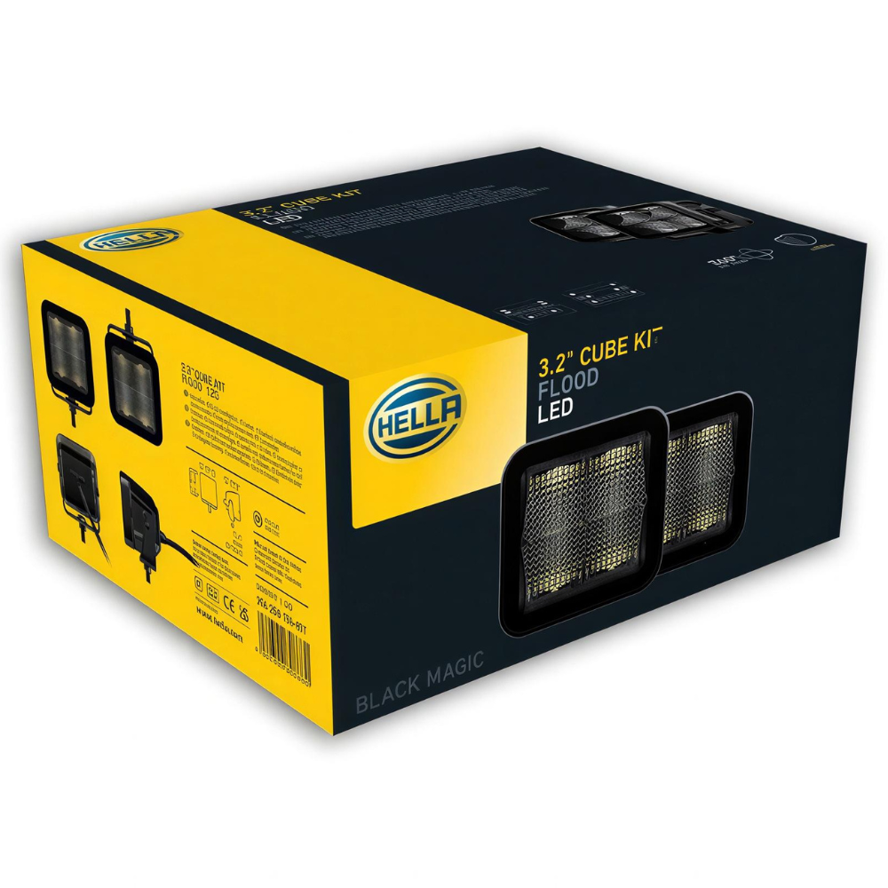 Hella Black Magic Edgeless Cube 3.2" Work Light (Flood) Kit With Harness