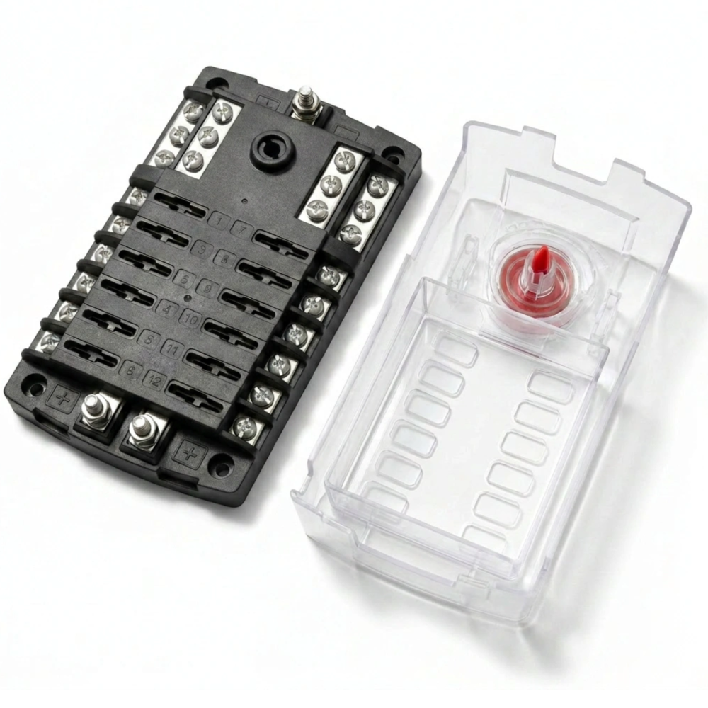 Van Master 12-Way Blade Fuse Box With Pos & Neg Busbars PN: VMG-FB12