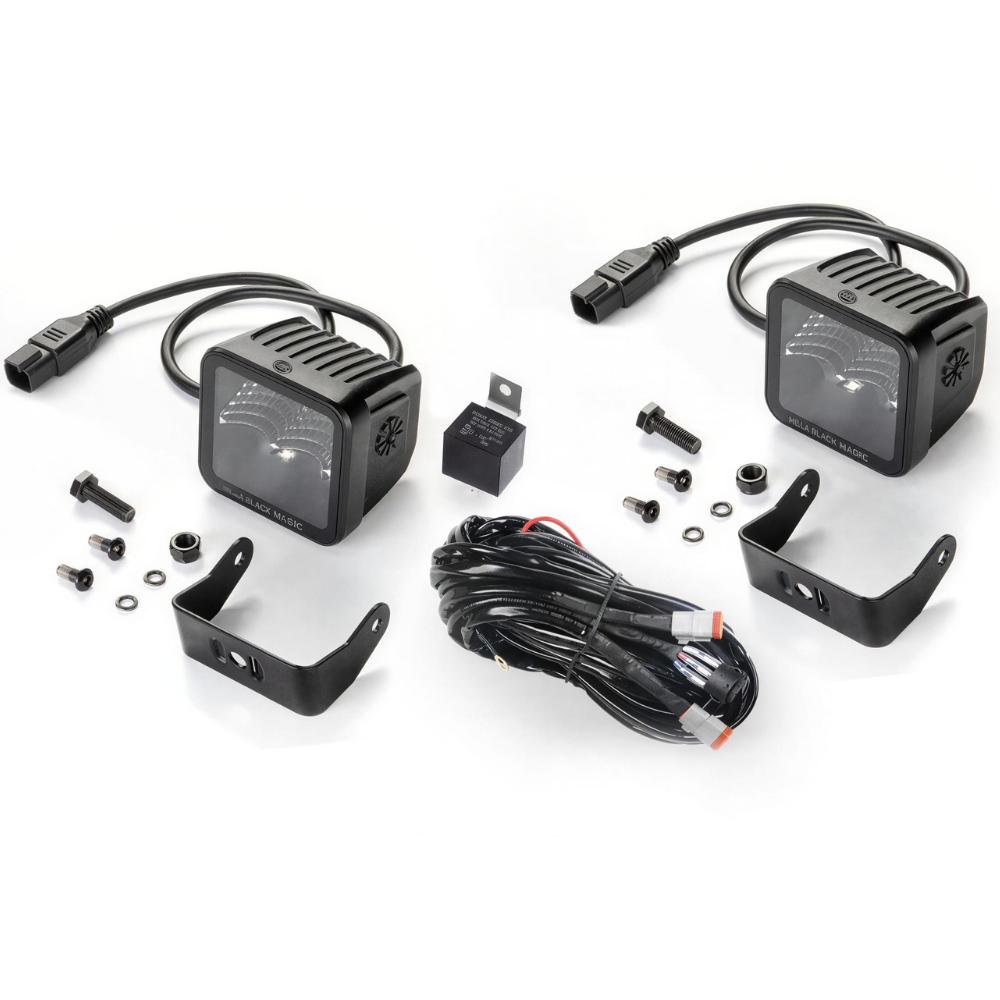 Hella Black Magic Edgeless Cube 3.2" Work Light (Flood) Kit With Harness