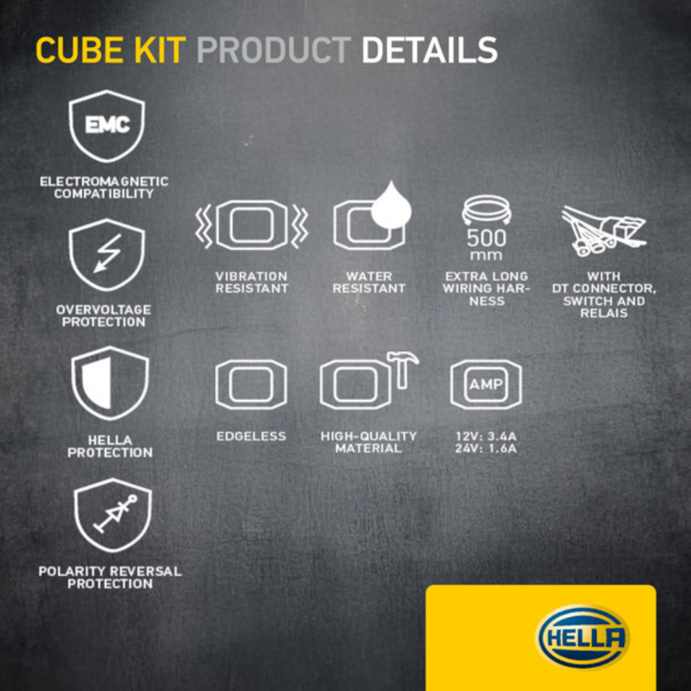 Hella Black Magic Edgeless Cube 3.2" Recessed Work Light (Flood) Kit With Harness