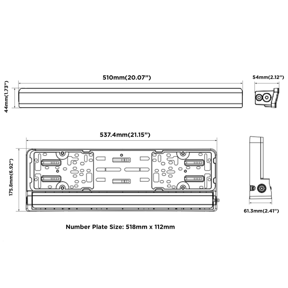 Boreman Number Plate Holder With LED Lightbar PN: 1001-6120