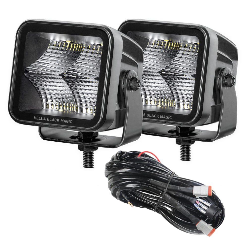 Hella Black Magic Edgeless Cube 3.2" Work Light (Flood) Kit With Harness