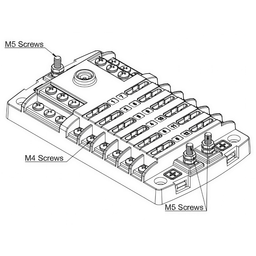 Van Master 12-Way Blade Fuse Box With Pos & Neg Busbars PN: VMG-FB12