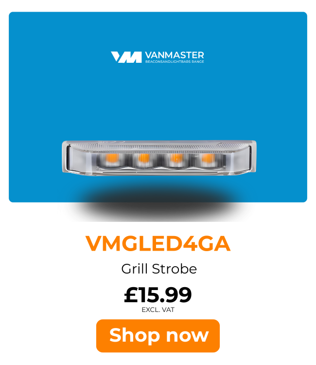 VMGLED4GA Van Master VMGLED4GA 9-30V R65 IP69K Slim 4 LED Grill Warning Light 