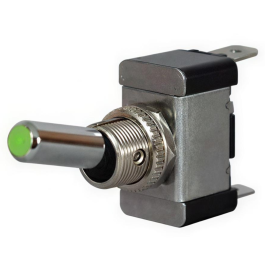 Durite 0-603-04 Green LED On/Off Toggle Switch with Metal Lever- 12/24V PN: 0-603-04